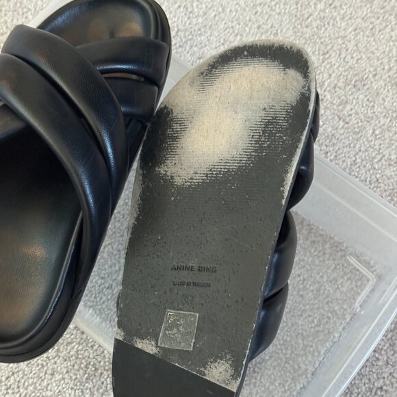 Anine Bing Black Lizzie Criss-Cross Leather Slides - Picture 6 of 8